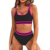 BMJL Women's High Waisted Bikini Sets Sporty Two Piece Swimsuits Color Block Cheeky High Cut Bathing Suits