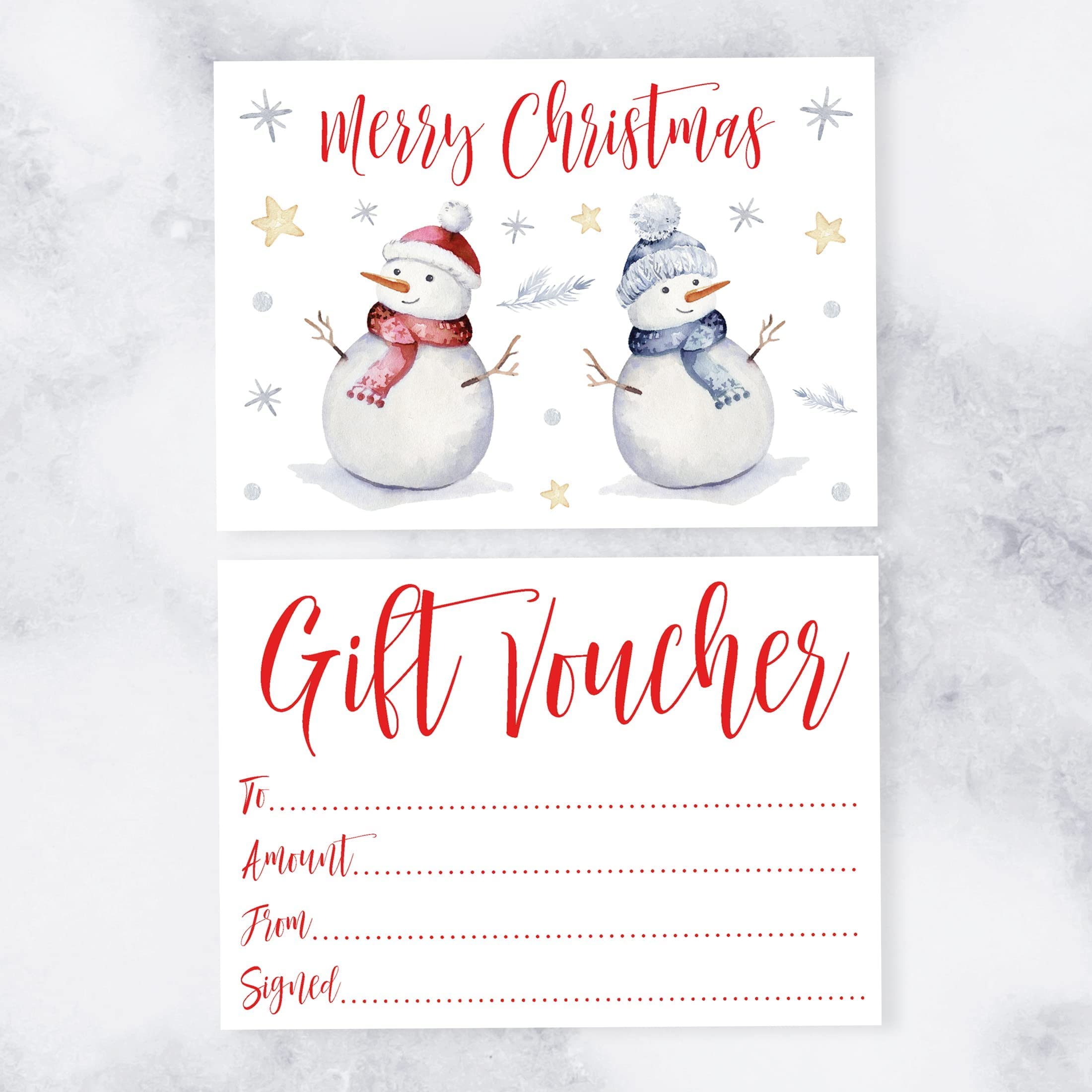 Hunts England - Christmas Snowman Blank Gift Certificates - Xmas Vouchers - 1 Pack of 7 Cards - Festive Collection