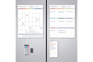 ALEZEL Magnetic Fridge Calendar Whiteboard, Dry Erase Refrigerator Calendar Set (3 Boards) - Magnetic Weekly Calendar for Fridge, Dry Erase Calendar, Grocery List White Board, 3 Markers + Eraser