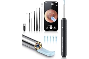 KOLRRY Ear Wax Removal, Ear Cleaner with Camera and Light, FSA - HSA Eligible, Ear Wax Removal Tool Camera with 1080P, Ear Cleaning Kit with 6 Spoons(Black)