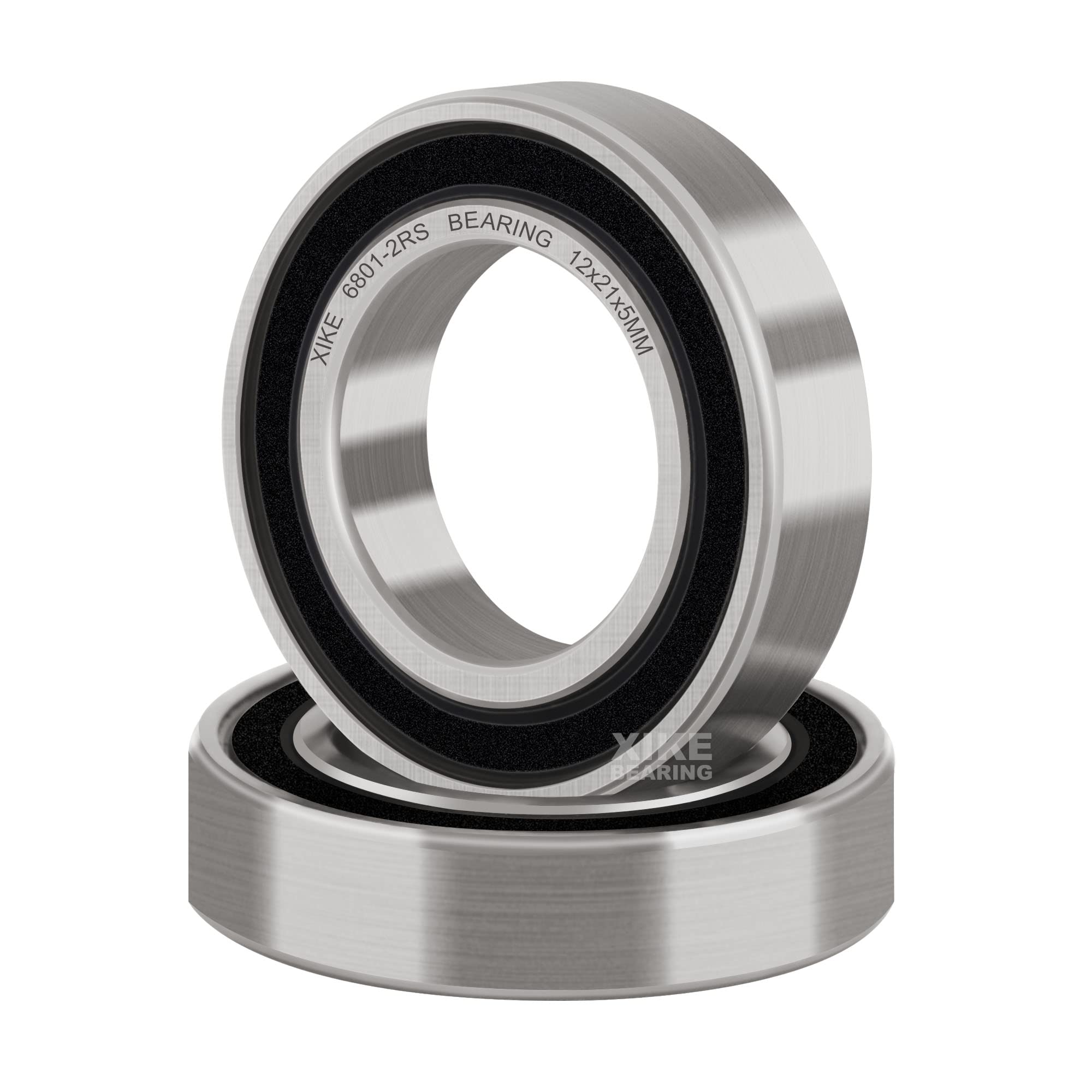 XIKE 2 pcs 6801-2RS Ball bearings 12x21x5mm Chrome Steel and Pre-Lubricated 6801RS Deep groove ball bearings with Double Rubber Seal.