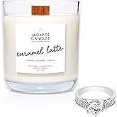 Caramel Coffee Latte Candle with Ring Inside (Surprise Jewelry Valued at $15 to $5,000) Ring Size 7