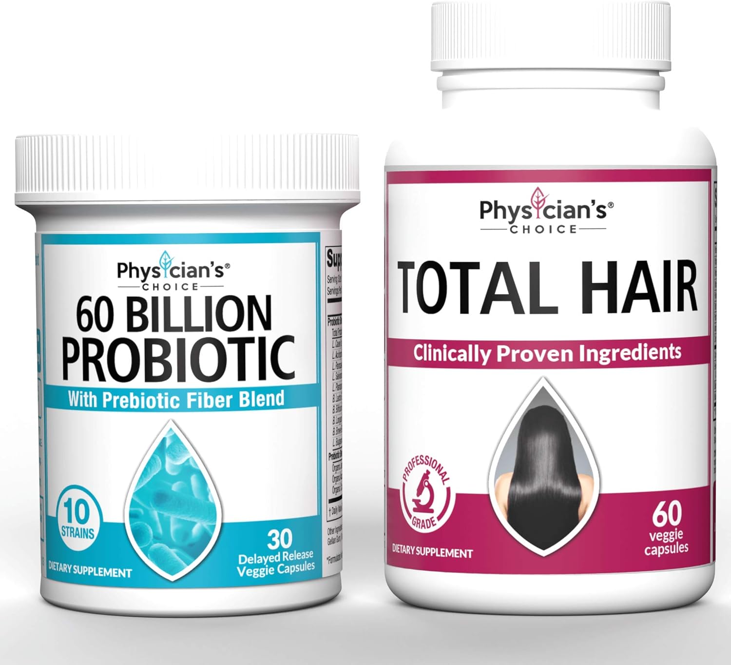 Probiotics 60 Billion CFU & Hair Growth Vitamins Bundle | Hair Growth Vitamins with Clinically Proven Ingredients) Award Winning Keratin, Biotin and More