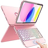 FUWANG Touch Keyboard Case for iPad (A16) 11th Generation 11 inch 2025&10th Gen 10.9 inch 2022, 360° Rotate for iPad 10th Generation Case with Keyboard, Backlit Keyboard Case with Pencil Holder, Pink