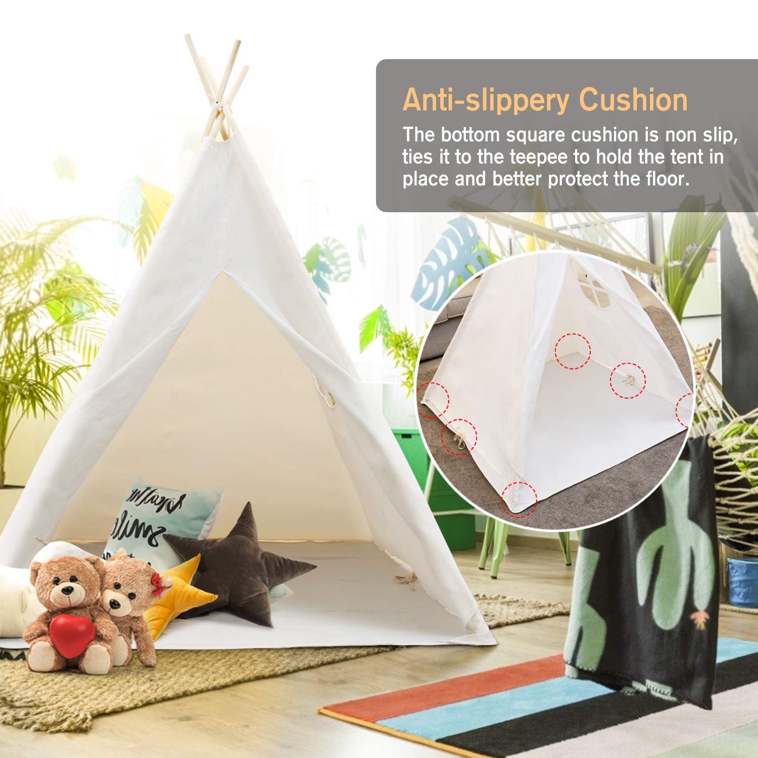 Peradix Indian Teepee Tent for Kids, Play Tent for Indoor Outdoor Activity Playhouse Game with Flags and Cushion