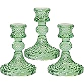 Glass Candlestick Holder Taper and Pillar Candle Holder, Desktop Decoration for Wedding Dinning Party-3 pcs(Green)