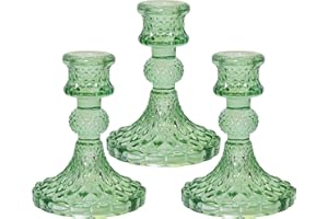 ESDALLINA Glass Candlestick Holder Taper and Pillar Candle Holder, Desktop Decoration for Wedding Dinning Party-3 pcs(Green)