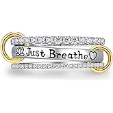 Fenthring Interlocked Stackable Rings for Women Just Breathe Ring for Women Sterling Silver Stacking Two-Toned Connected Bands Stacking Jewelry