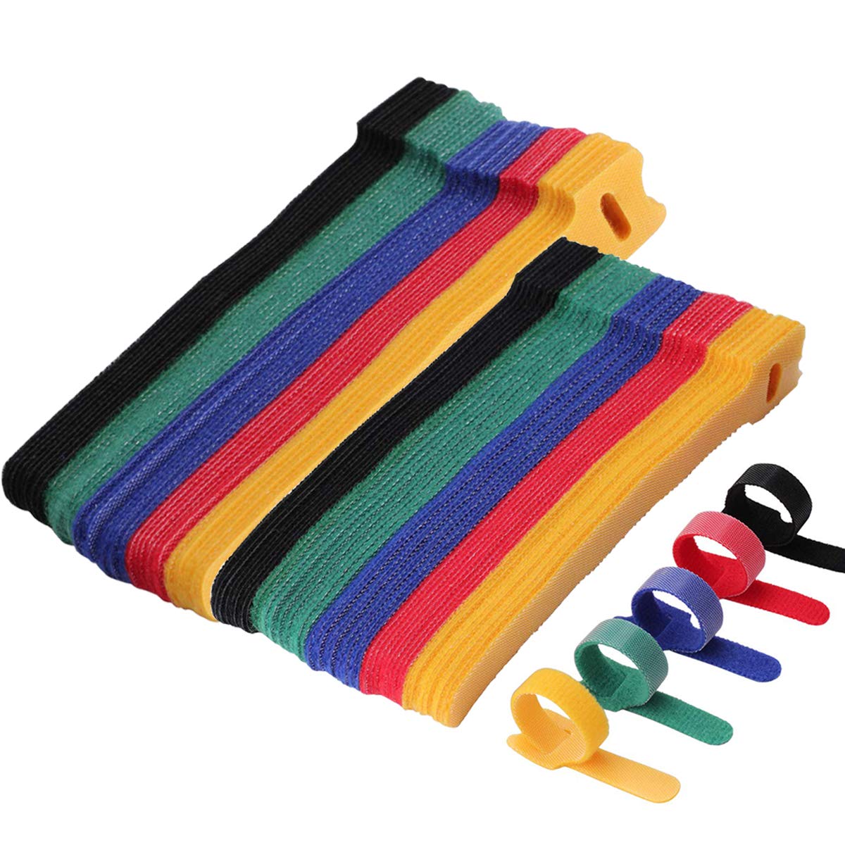 Reusable Cable Ties Adjustable Cable Straps Multi-Purpose Tie Wraps Colorful Fastening Ties Strips 100Pieces 6/8 Inch