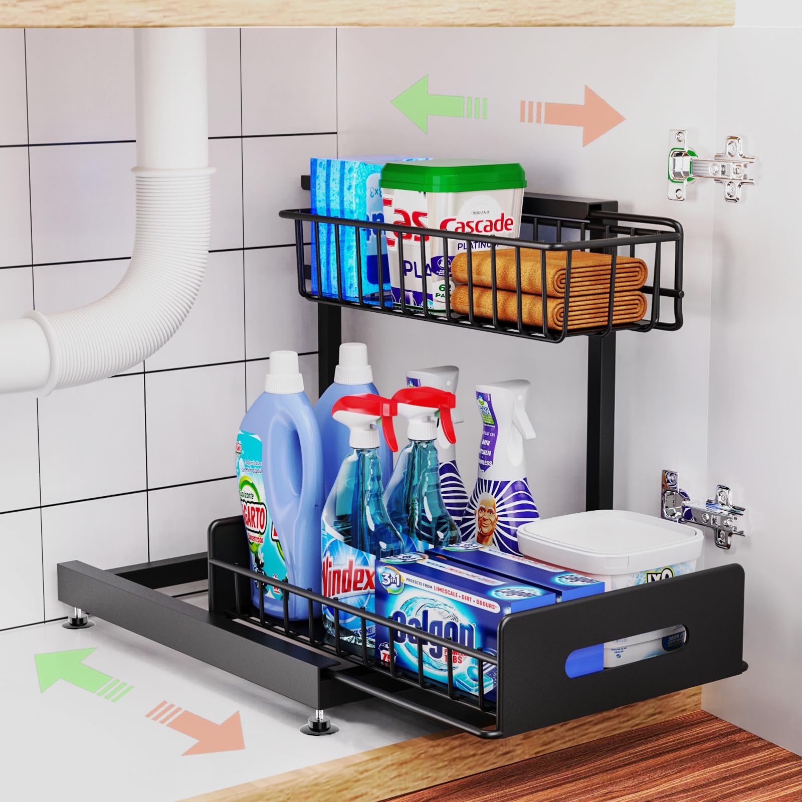 Photo 1 of Under Sink Organizer And Storage,Pull Out Cabinet Organizer,2-Tier Slide Out Kitchen Basket Sink Shelf Cabinet Organizers,Adjustable L Shape Under Counter Organizers For Bathroom Kitchen Organization