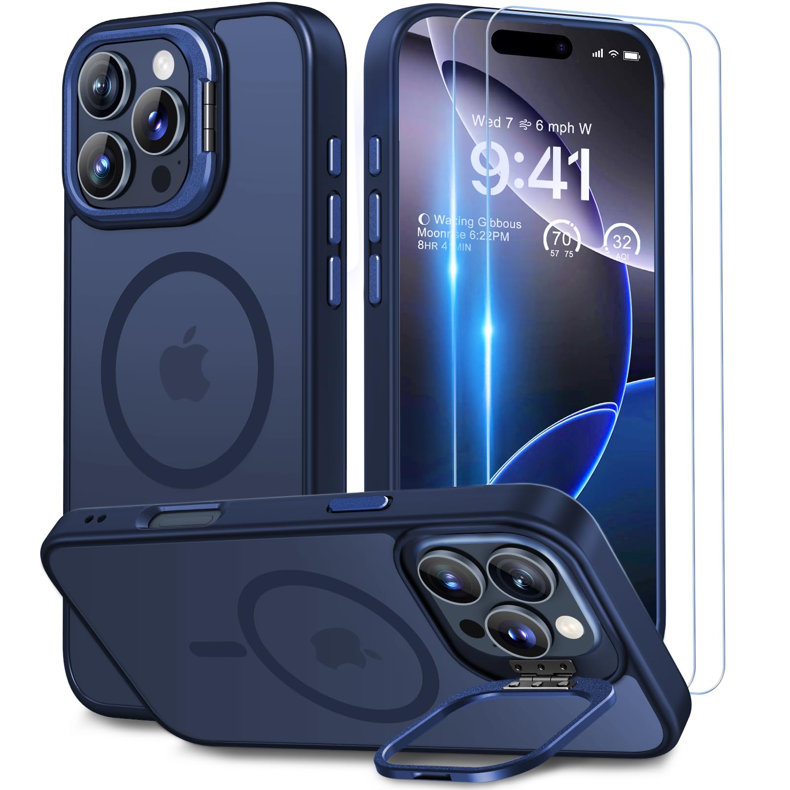 Beeasy for iPhone 16 Pro Case MagSafe Phone Case with 2 Screen Protectors and Stand, Military Shockproof Protective Slim Cover, Case for iPhone 16 Pro 6.3 Inch, Translucent Blue