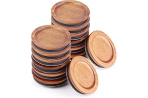 AFOROEOA 12Pack Regular Mouth Mason Jar Lids - Acacia Wooden Storage, Canning Ball Jar with Airtight Silicone Seal, Brown.