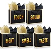 Kolldenn 5 Senses Gift Bags for Him Her Five Senses Gift Bag with Ribbon Handles and Tissue Paper Present Wrappings for Valentine Wedding Birthday Mothers Day(Black,11.8 x 10 x 4 Inch)
