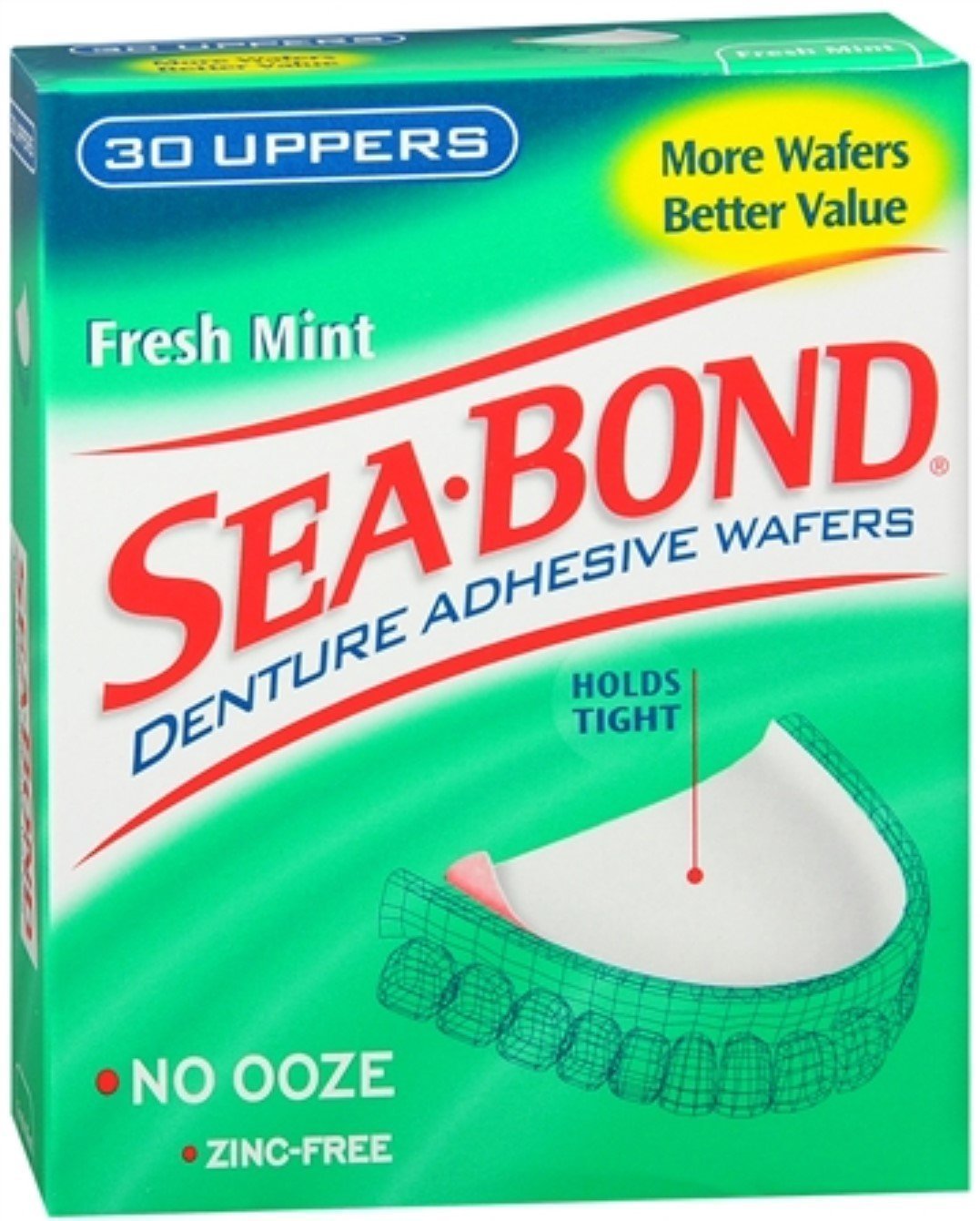SEA-BOND Denture Adhesive Seals Uppers Fresh Mint, 30 Each (Pack of 6) : Beauty