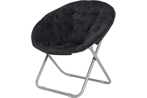 ZenStyle Faux Fur Folding Moon Chair with Metal Frame, Saucer Chair for Adults, Portable Chair for Bedroom, Dorm Rooms, Apartments, Lounging, Garden and Courtyard, Black