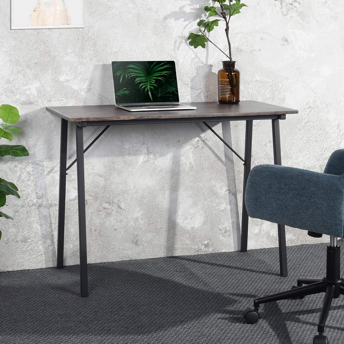 Office Computer Desk Modern Study Writing Table Small Kids Desk Home Wood Work Desk with Metal Legs Industrial Tiny Desk for Bedroom, 39.4 x 18.9 x 29.1 inch Walnut Brown: Kitchen & Dining