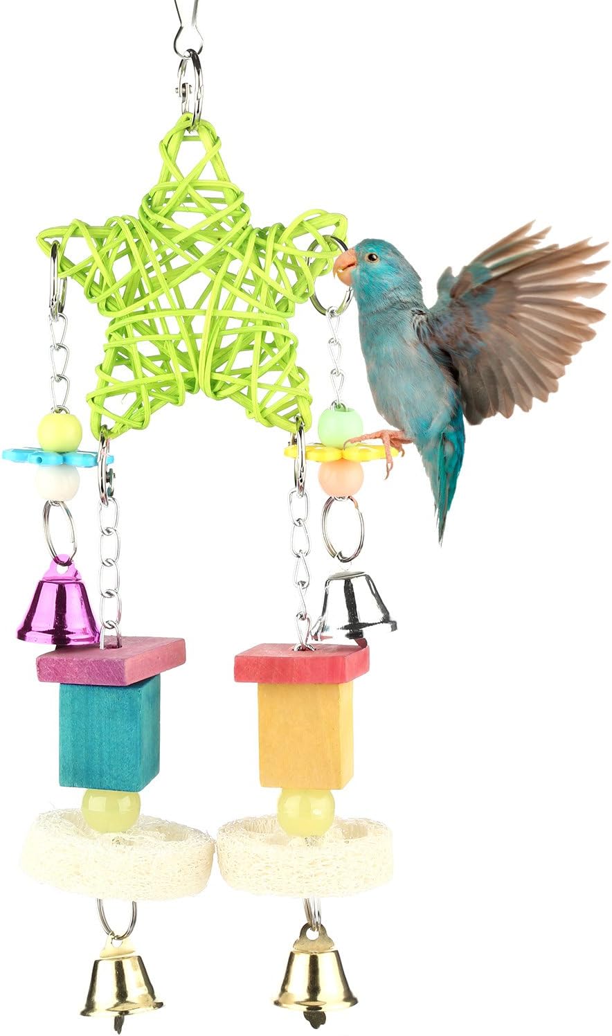 Aigou Bird Cage Hanging Toys, Parrot Cage Bell Toys, Parrot Chew Toys, Bird Swing Toys for Parrots, Small Parakeets, African Grey, Son Conure, Cockatoo and Macaw, Cockatiel, Love Birds
