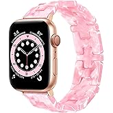 JR.DM Resin Stretchy Tortoise Shell Fancy Beaded Bracelet Light Watch Band Women Compatible with Apple Watch Band 38mm 40mm 41mm 42mm (S11/10) Strap Wristband for iWatch Series 11/10/9/8/7/6/5/4/3/2/1/SE/Ultra(S)