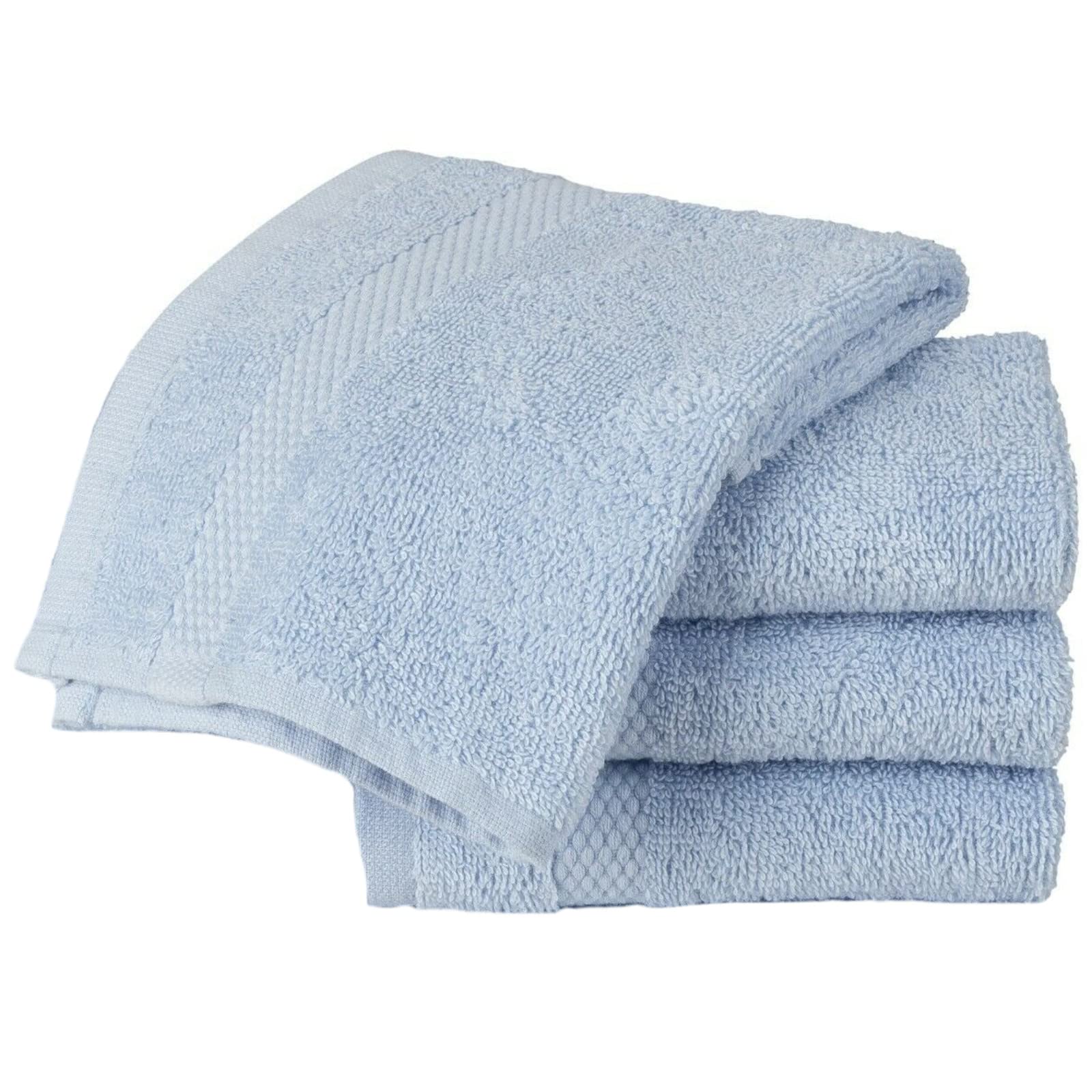 Sue Rossi Face Cloth Set of 4, Egyptian Combed Cotton, 30cm x 30cm Wash Cloth Flannel, Very Soft & Absorbent, Quick Dry 600gsm Bathroom Towels. (Sky Blue)