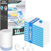 Vacuum Seal Bags for Clothing,10 Jumbo Vacuum Storage Bags with Rechargeable Air Pump,Space Saver Bags for Clothes,Travel Luggage,Blanket,Bedding,Pillows,Comforters