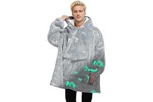 Fiosnow Glow in the Dark Dinosaur Fossil Blanket Hoodies for Women and Men Adult Oversize Wearable Blanket Hoodies for Soft and Warm
