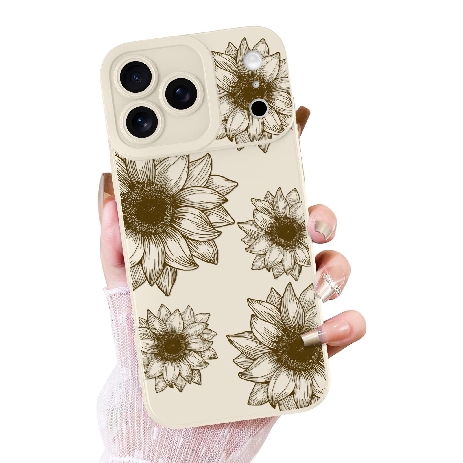 OOK Floral Case for iPhone 17 Pro Max Case， Cute Sunflower Floral Blooms Design Soft TPU Shockproof Protective for Women Girls Slim Phone Cover - White Flower