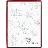 Graphique White Snowflakes Classic Boxed Cards - Set of 15 Cards with Envelopes and Decorated Storage Box – Whimsical Holiday Scene with Copper Foil Accents – Cards Measure 4.75" x 6.625”