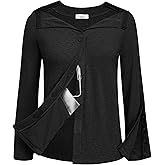 Deyeek Mastectomy Shirts with Drain Pockets Tear Away Side Snap Post Shoulder Surgery Shirts Women Chemo Port Dialysis Shirt