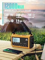ROCAM Emergency Radio 12000mAh Solar Wind Up AM FM SW IPX6 SOS Torch view 2