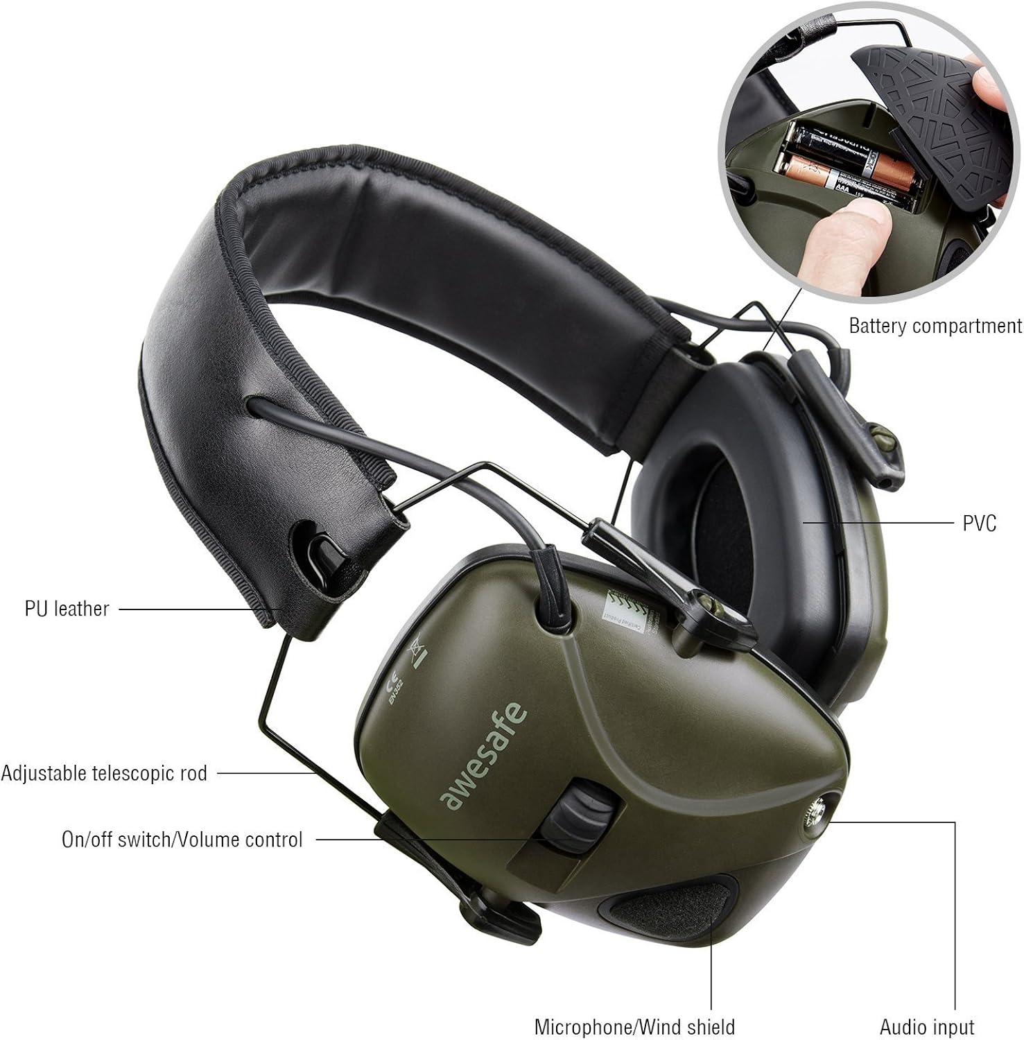 awesafe Electronic Shooting Earmuffs Hearing Protection with Sound Amplification and Suppression : Clothing