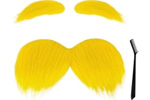 Vifcotlyp Yellow Mustache and Eyebrows, Realistic Fake Mustache Beard Facial Hair Self Adhesive for Halloween Cosplay Party