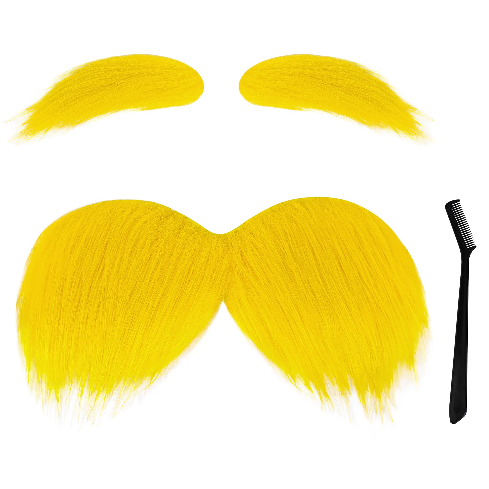 Vifcotlyp Yellow Mustache and Eyebrows, World Book Day Dress Accessories Fake Beard Eyebrows Self Adhesive Stick Mustache Stickers for Men Women for Book Character Dress Up Halloween Cosplay