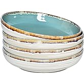 Bosmarlin Stoneware Large Pasta Bowls, 40 Oz, Set of 4, Big Salad Bowls, Microwave and Dishwasher Safe (Turquoise Green, 9.3 in)