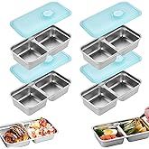 BIXMK 4PCS Grab and Go Snack Containers Stainless Steel Double Compartment Snack Containers, Dishwasher- Reusable Condiment Container with Lids, Snacks Dips Takeout Travel and Outdoor Camping