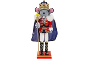 Joliyoou Christmas Nutcracker Figures, 14 Inch Wooden Nutcracker Ornaments, Large Xmas Funny Nutcracker Tabletop Festival Shelves Decorations(Crowned Mouse King)