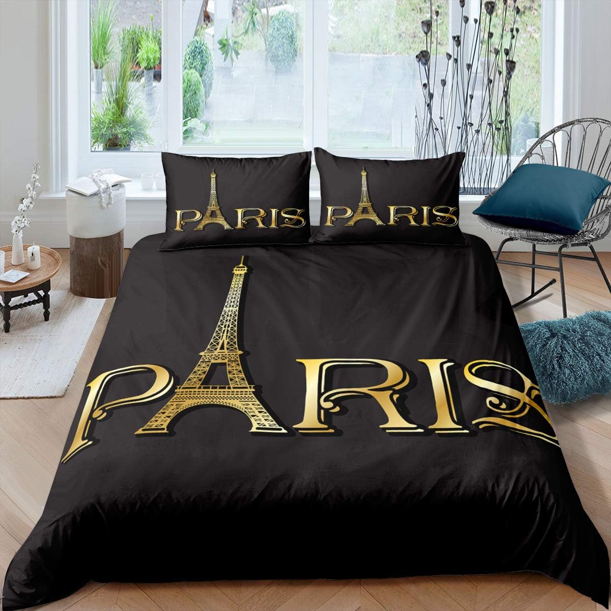 Erosebridal Eiffel Tower Comforter Cover, City Building of