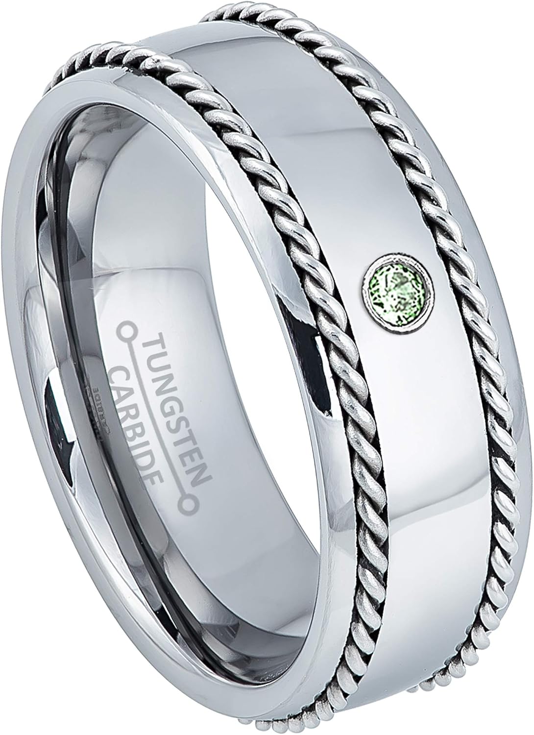 Double Rope Accent Dome Tungsten Carbide Mens Wedding Band
