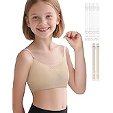 iMucci Girls Clear Strap Bra Seamless Training Bra Girls Nude Dance Bra with 2 Pairs Adjustable Clear Bra Straps Silicone Pad