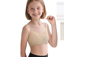 iMucci Training Bras for Girls Seamless Bra Girls Nude Bra with 2 Pairs Adjustable Clear Bra Straps Silicone Pads