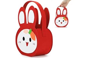 MOVOLIVI Personalized Easter Basket with Handles, Small Cute Animals Doll Plush Bag Empty Egg Storage Basket for Kids Boys Girls Easter Gifts Party Decorations(Felt-Red)