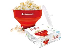 BRENSTEN Collapsible Silicone Microwave Hot Air Popcorn Popper Bowl With Lid and Handles - Red