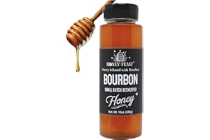 HONEY FEAST Bourbon Honey 12oz | Artisanal Small Batch Raw Honey | Exquisite Bourbon-Infused Honey | Ideal for Bourbon Enthusiasts & Gourmets