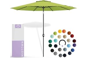 Midtown Umbrellas Sunbrella Umbrella 8 Feet Outdoor Umbrella With Sunbrella Macaw Acrylic Fabric - Auto-Tilt Aluminum Frame Patio Umbrella For Backyard, Deck, Garden, Pool - Black Pole
