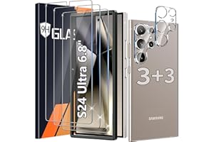 Burrizei [3+3 Pack] for Samsung Galaxy S24 Ultra Screen Protector, 9H Tempered Glass, Ultrasonic Fingerprint Compatible, HD Clear Case Friendly for Samsung S24 Ultra Glass Screen Protector 5G