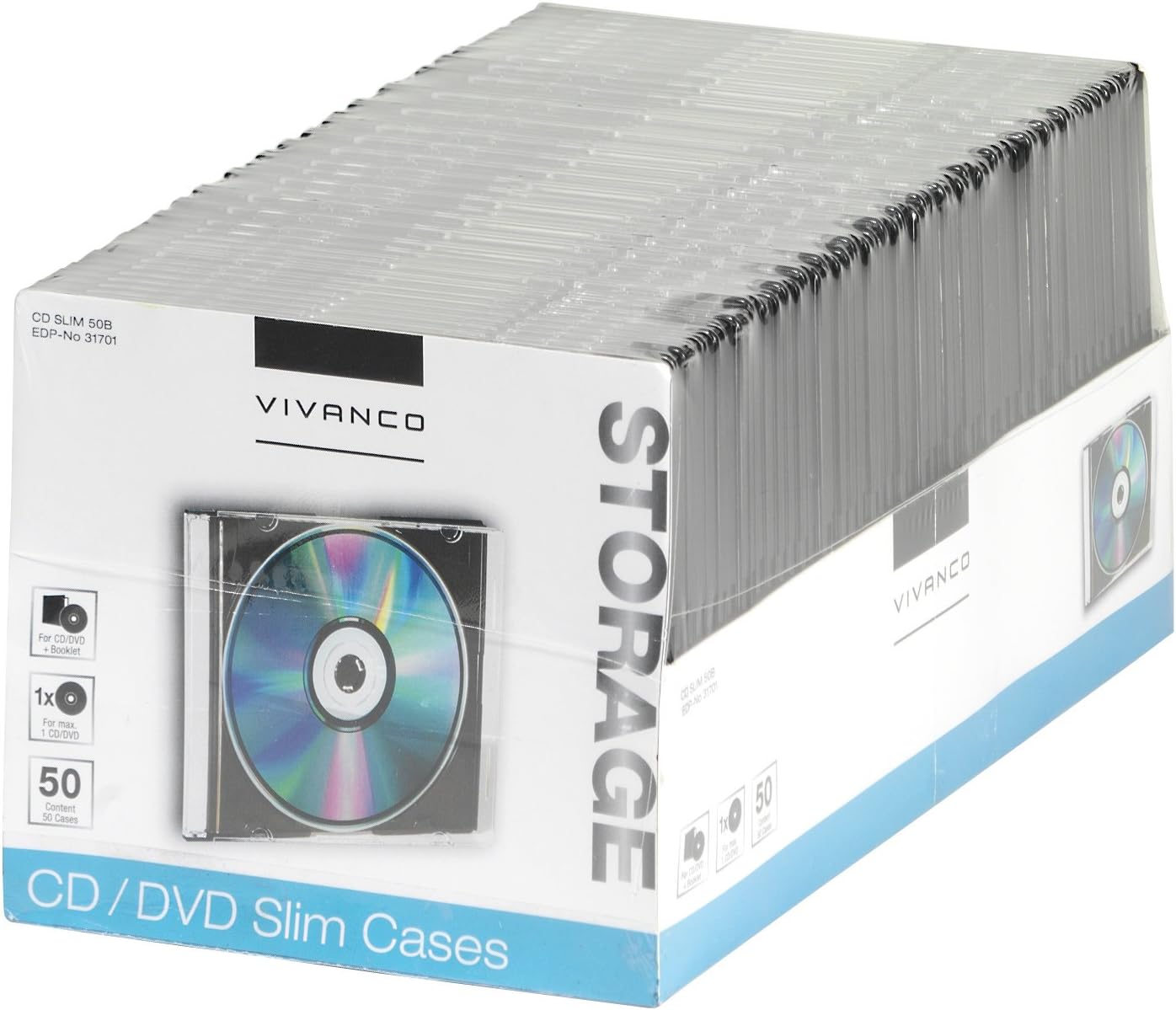 Vivanco - Lote de Fundas para CD y DVD (50 Unidades), Color Negro: Amazon.es: Informática