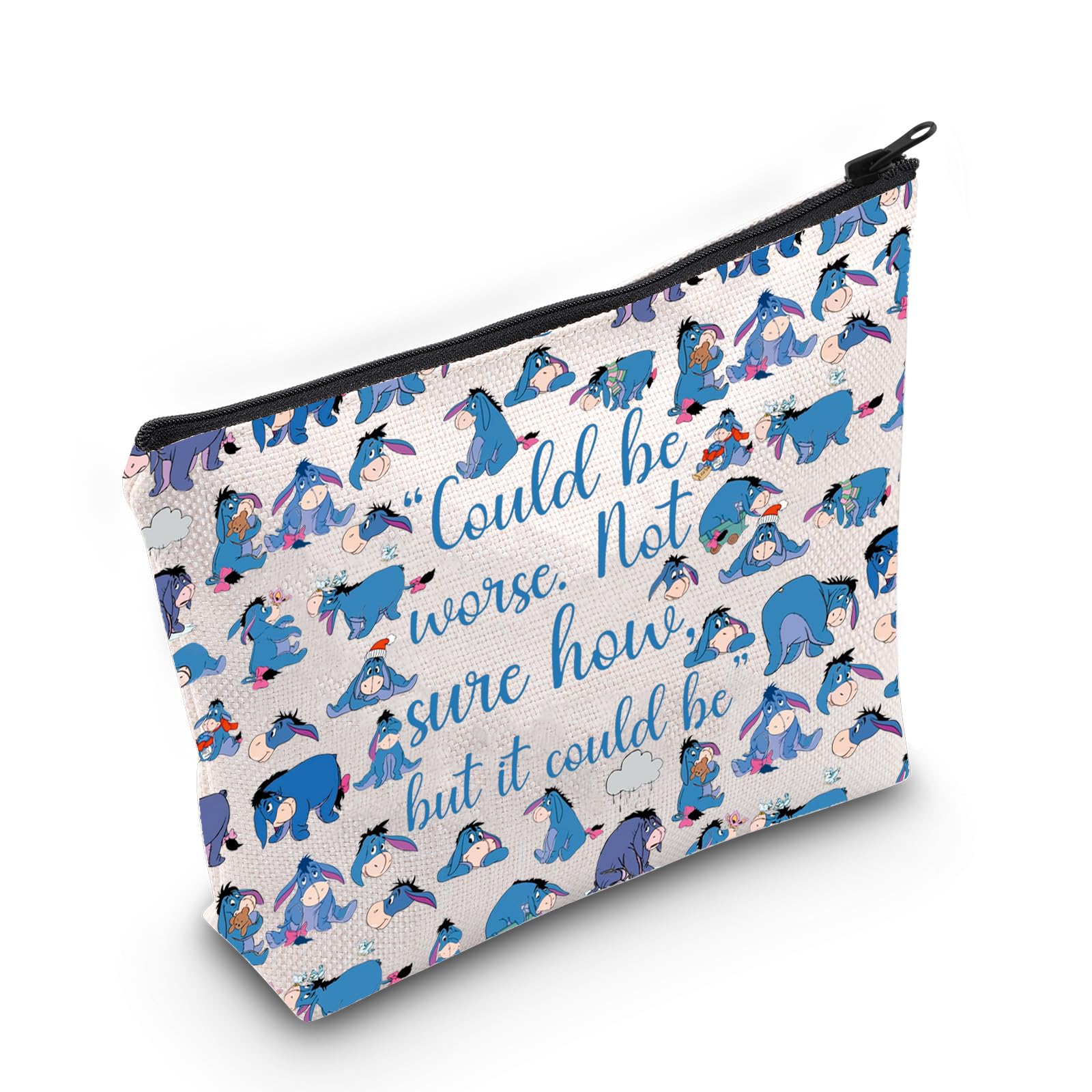 LEVLO Funny Eeyore Quote Cosmetic Make Up Zipper Pouch Bag - Inspiration Gift: 'Could Be Worse'