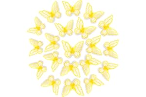 VSHINIC 12pcs Butterfly Lace Trim, Lace Butterfly Applique Patches,Double Layers Organza Butterfly Lace Fabric Embroidery Sewing Lace DIY for Wedding Bride Hair Dress Hat Accessories (Yellow)