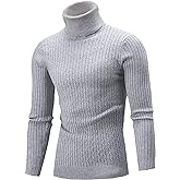 QZH.DUAO Men's Casual Slim Fit Turtleneck Pullover Sweaters Tops with Twist Patterned