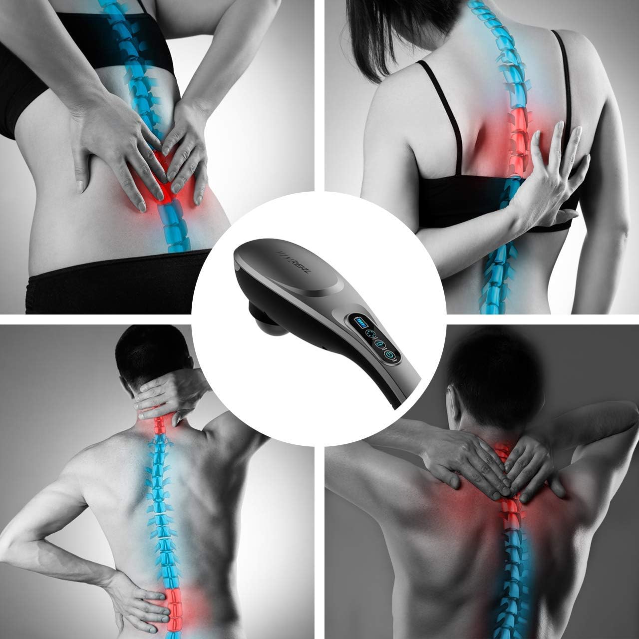 Handheld Back Massager, 6 Interchangeable Nodes, 6 Speeds & 6 Modes, Cordless Massager Deep Tissue Massage for Back Muscle Foot Neck Shoulder Leg Body Pain Relief Home Office: Health & Personal Care