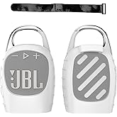 Case Cover for JBL CLIP5 Portable Bluetooth Speaker,Full Protective Silicone Case Cover with Keychain Cover,Shockproof and Portable Bluetooth Speaker for Women Men-White
